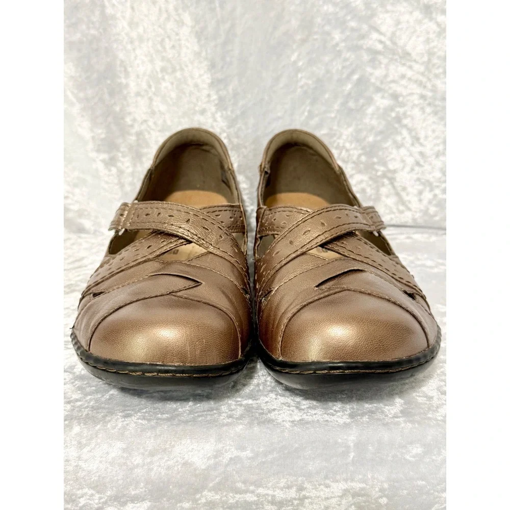 Clarks Collection Ashland Bronze Metallic Leather‎ Mary Jane Shoes Womens 8.5 W